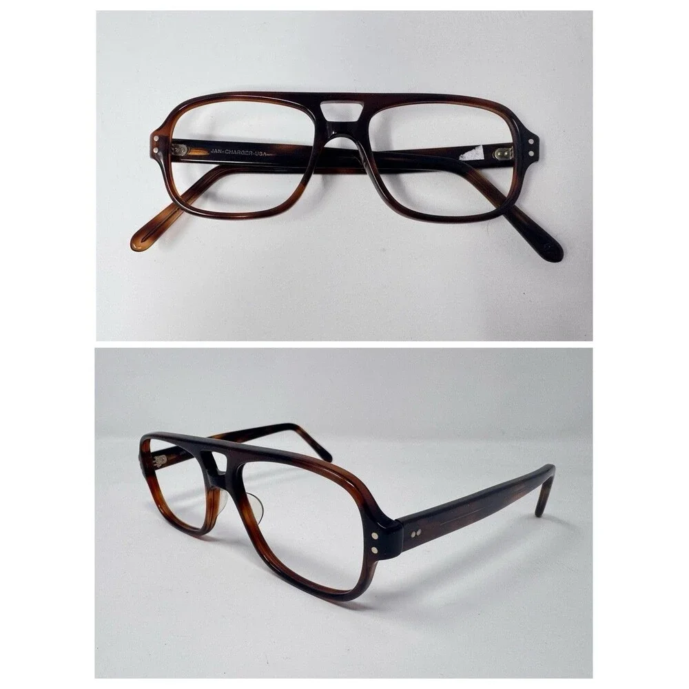Vintage JAN Charger USA Eyeglass Frames Only 48-17-145 Brown Tortoise NOS
